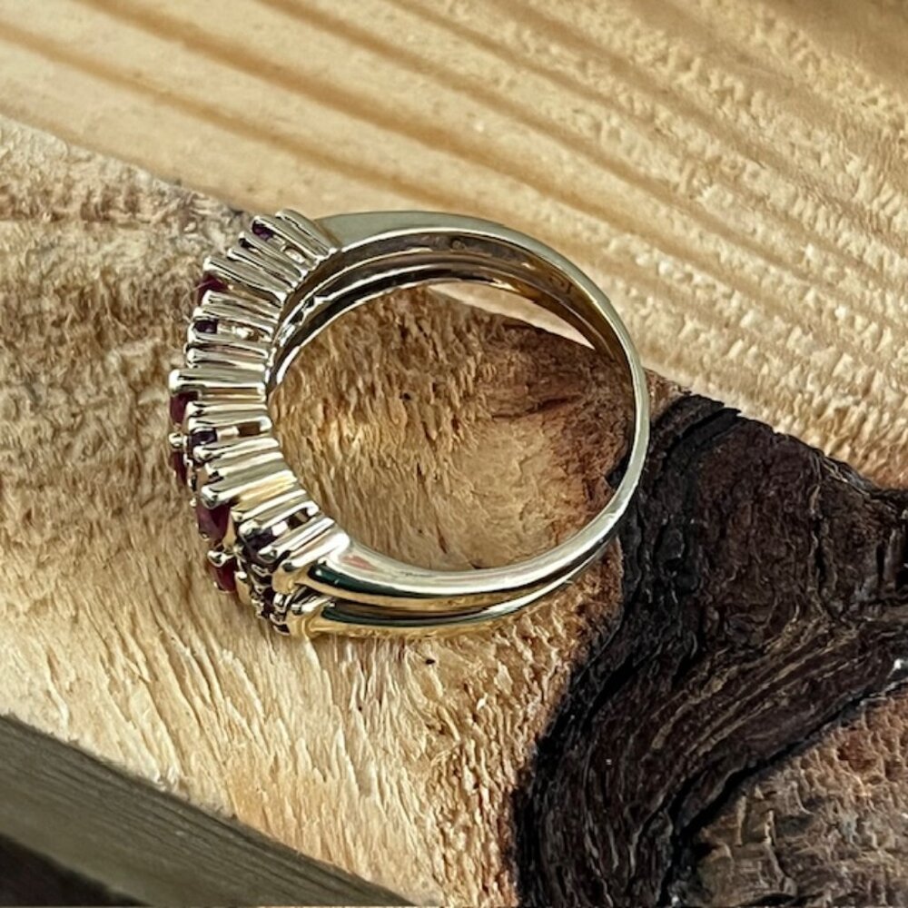Vintage Ruby Ring 10K Yellow Gold Setting Double Band Size 7 - Picture 6 of 10